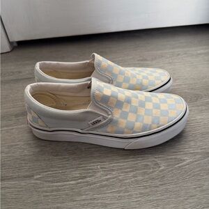 Vans Checkerboard Slip-On Sneakers - Light Blue and Cream